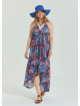 V Neck Backless Halter Neck Blue Plus Size Dress 4664